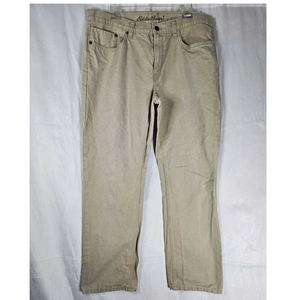 Eddie‎ Bauer 38/32 Tan Straight Fit Cotton Canvas 5-Pocket Pants